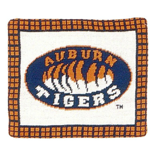 Handmade Wool Needlepoint Pillow Cover - Decorative Throw Cushion Cover - Vintage Floral Embroidery Design Auburn Tigers