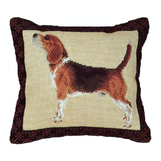Handmade Wool Needlepoint Pillow Cover - Decorative Throw Cushion Cover - Vintage Floral Embroidery Design  Beagle