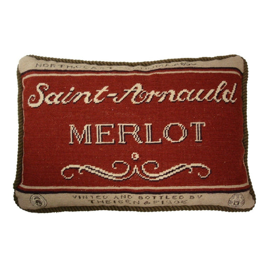 Handmade Wool Needlepoint Pillow Cover - Decorative Throw Cushion Cover - Vintage Floral Embroidery Design with  Angela Staehling designSaint-Arnauld with cording