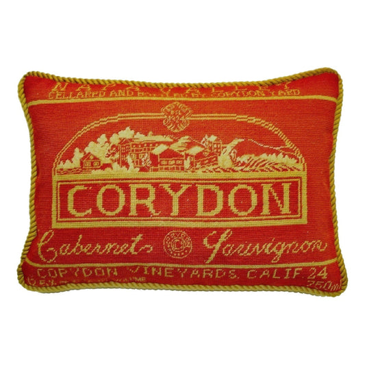 Handmade Wool Needlepoint Pillow Cover - Decorative Throw Cushion Cover - Vintage Floral Embroidery Design with   Corydon label gold cording