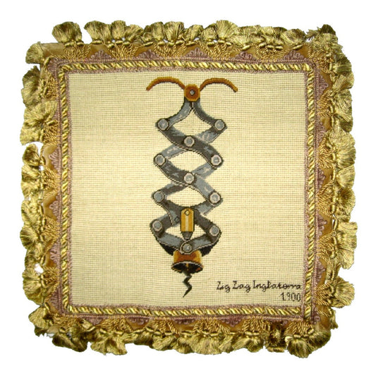 Handmade Wool Needlepoint Pillow Cover - Decorative Throw Cushion Cover - Vintage Floral Embroidery Design  Zig Zag, Inglaterra with 2 color tassel