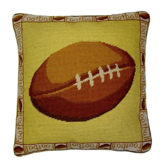 Handmade Wool Needlepoint Pillow Cover - Decorative Throw Cushion Cover - Vintage Floral Embroidery Design football