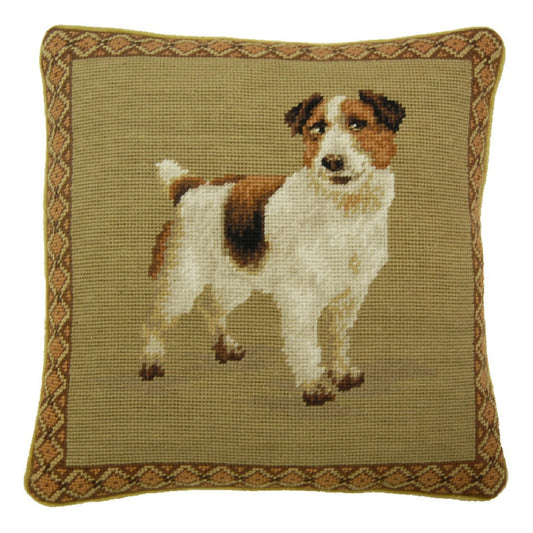 Handmade Wool Needlepoint Pillow Cover - Decorative Throw Cushion Cover - Vintage Floral Embroidery Design on eyes rest Jack Russel
