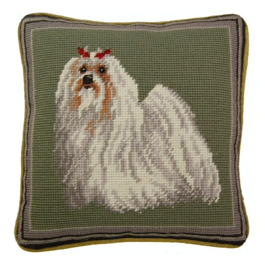 Handmade Wool Needlepoint Pillow Cover - Decorative Throw Cushion Cover - Vintage Floral Embroidery Design on Malteses eyes & nose rest grosspoint