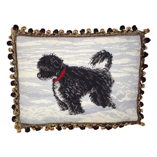 Handmade Wool Needlepoint Pillow Cover - Decorative Throw Cushion Cover - Vintage Floral Embroidery Design on WaterSpaniels face others 2 color tassels