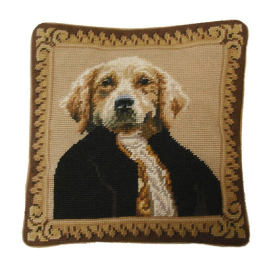 Handmade Wool Needlepoint Pillow Cover - Decorative Throw Cushion Cover - Vintage Floral Embroidery Design Mr Dog a