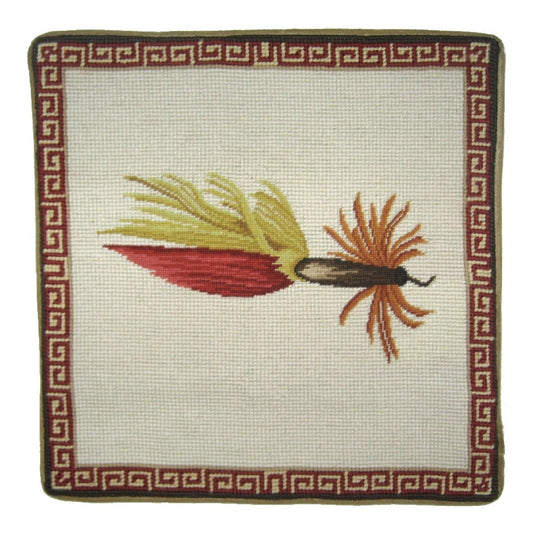 Handmade Wool Needlepoint Pillow Cover - Decorative Throw Cushion Cover - Vintage Floral Embroidery Design Fienst red-yellow fish-hook