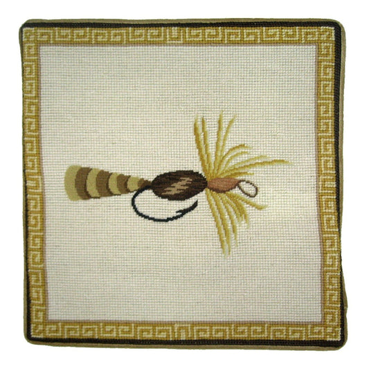 Handmade Wool Needlepoint Pillow Cover - Decorative Throw Cushion Cover - Vintage Floral Embroidery Design yellow-brown fish-hook