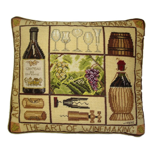 Needlepoint Hand-Embroidered Wool Throw Pillow Exquisite Home Designs James Winess designThe art of wine making,&