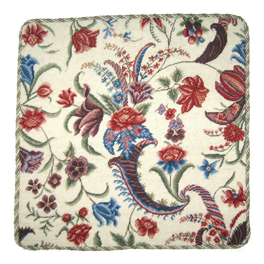 Handmade Wool Needlepoint Pillow Cover - Decorative Throw Cushion Cover - Vintage Floral Embroidery Design  tropical floral with cording