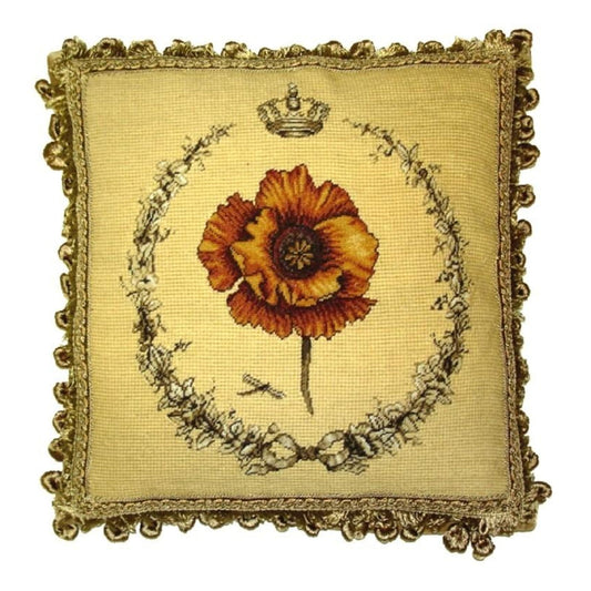 Handmade Wool Needlepoint Pillow Cover - Decorative Throw Cushion Cover - Vintage Floral Embroidery Design pansies