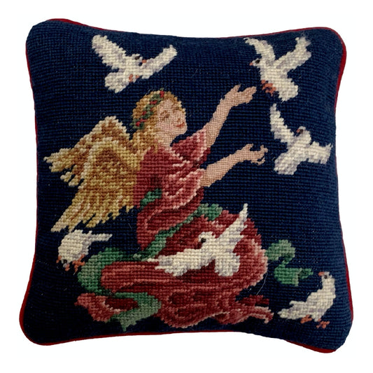 Handmade Wool Needlepoint Pillow Cover - Decorative Throw Cushion Cover - Vintage Floral Embroidery Design Finest Petipoint Angle