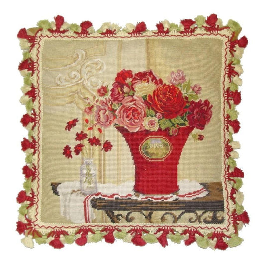 Handmade Wool Needlepoint Pillow Cover - Decorative Throw Cushion Cover - Vintage Floral Embroidery Design  Kathryn White Design b