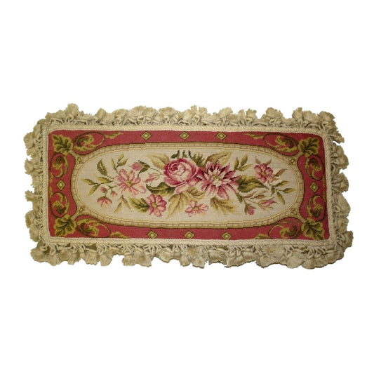 Handmade Wool Needlepoint Pillow Cover - Decorative Throw Cushion Cover - Vintage Floral Embroidery Design  neckroll with tassels A