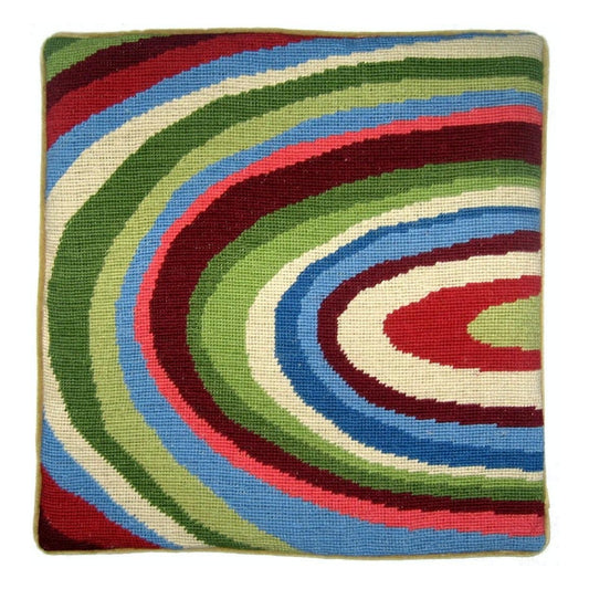 Handmade Wool Needlepoint Pillow Cover - Decorative Throw Cushion Cover - Vintage Floral Embroidery Design water wave in green, red, sand, blue