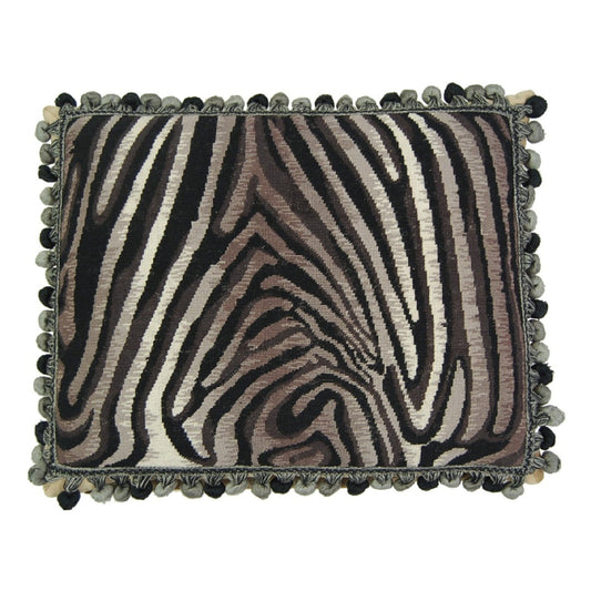 Handmade Wool Needlepoint Pillow Cover - Decorative Throw Cushion Cover - Vintage Floral Embroidery Design  Zabera animal print with 3 color tassel