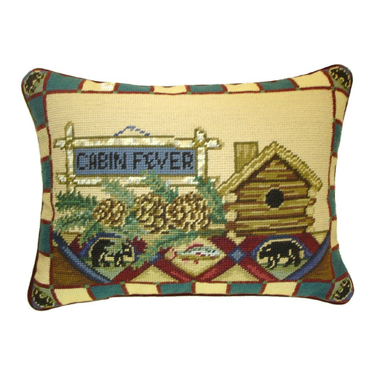 Handmade Wool Needlepoint Pillow Cover - Decorative Throw Cushion Cover - Vintage Floral Embroidery Design Laurie Kosgaden designCabin Fever