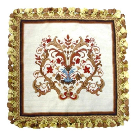 Handmade Wool Needlepoint Pillow Cover - Decorative Throw Cushion Cover - Vintage Floral Embroidery Design  floral with tassel