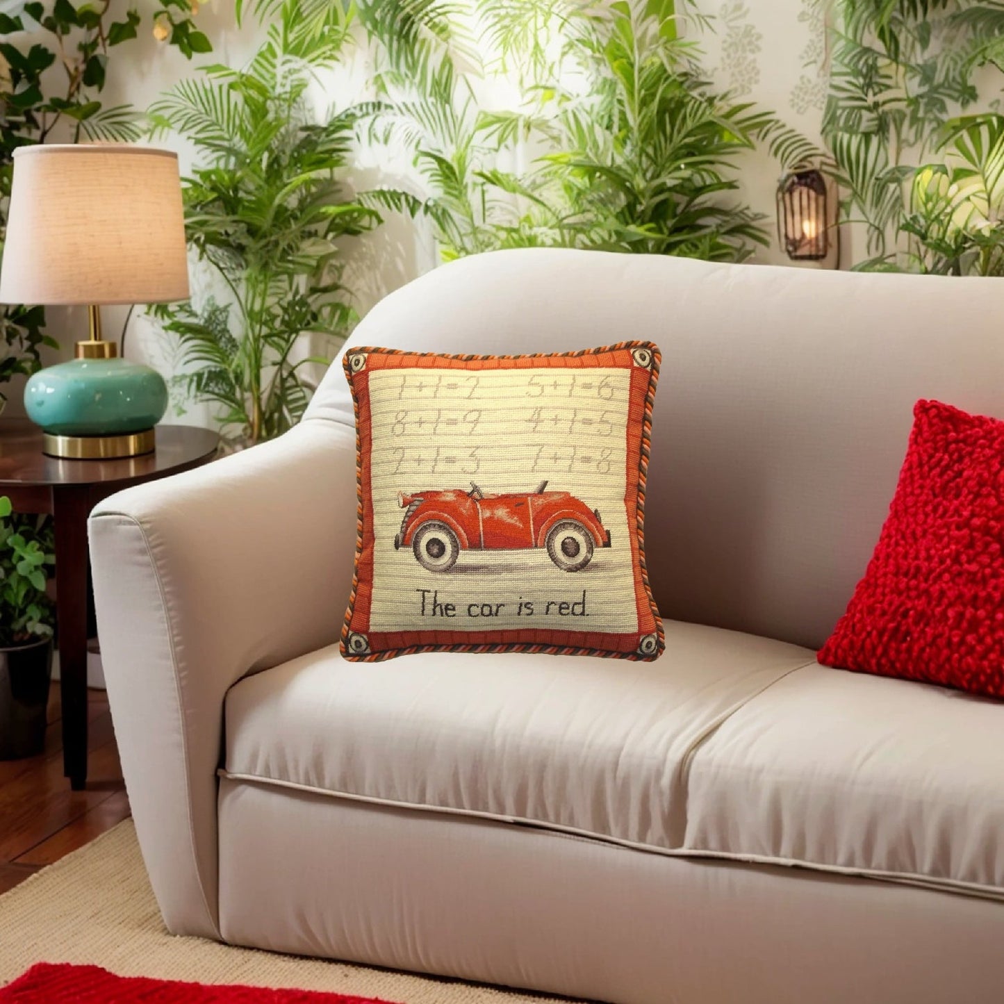 Handmade Wool Needlepoint Pillow Cover - Decorative Throw Cushion Cover - Vintage Floral Embroidery Design Car Lauren Hamilton Design