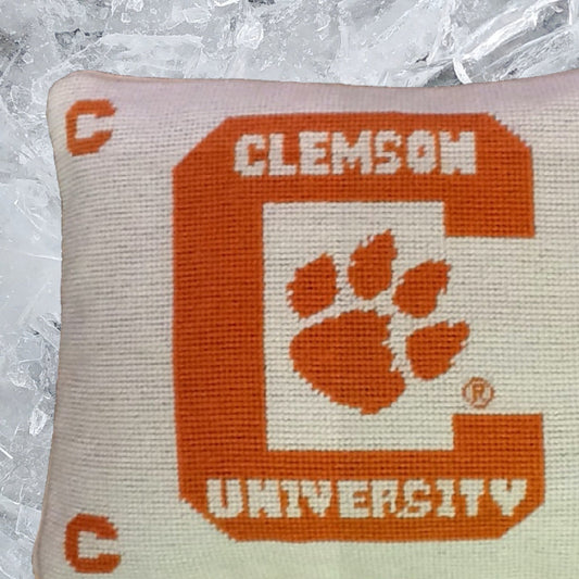 Handmade Wool Needlepoint Pillow Cover - Decorative Throw Cushion Cover - Vintage Floral Embroidery DesignClemson