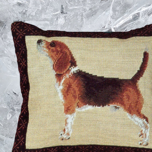 Handmade Wool Needlepoint Pillow Cover - Decorative Throw Cushion Cover - Vintage Floral Embroidery Design  Beagle