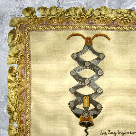 Handmade Wool Needlepoint Pillow Cover - Decorative Throw Cushion Cover - Vintage Floral Embroidery Design  Zig Zag, Inglaterra with 2 color tassel