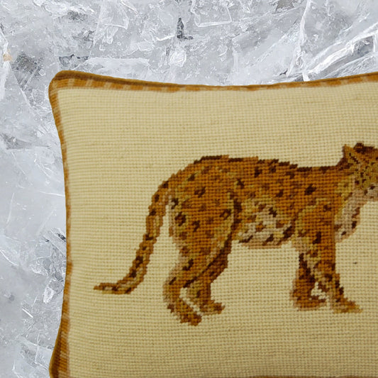 Handmade Wool Needlepoint Pillow Cover - Decorative Throw Cushion Cover - Vintage Floral Embroidery Design on Leop face rest grosspoint