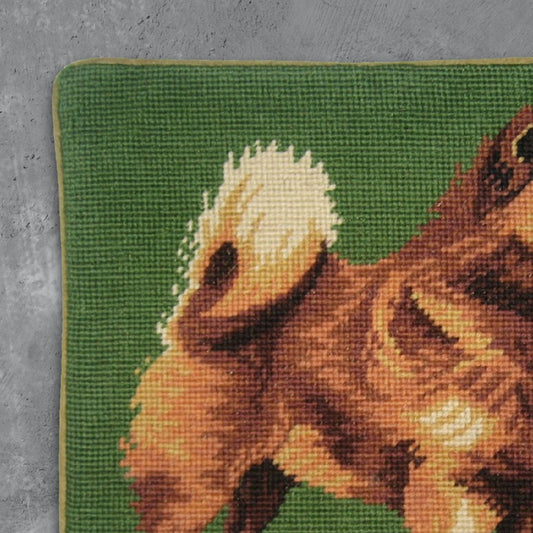 Handmade Wool Needlepoint Pillow Cover - Decorative Throw Cushion Cover - Vintage Floral Embroidery Design Finnish Spitz