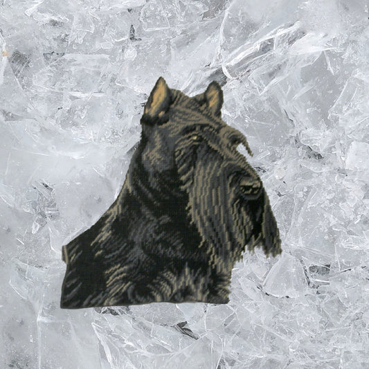 Handmade Wool Needlepoint Pillow Cover - Decorative Throw Cushion Cover - Vintage Floral Embroidery Design black Scottie with cording