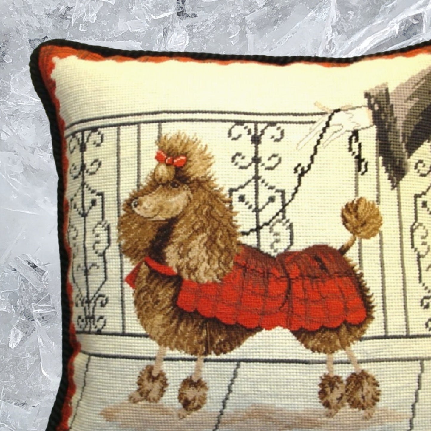 Handmade Wool Needlepoint Pillow Cover - Decorative Throw Cushion Cover - Vintage Floral Embroidery Design with cording c