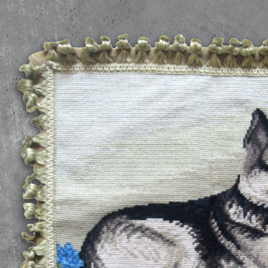 Handmade Wool Needlepoint Pillow Cover - Decorative Throw Cushion Cover - Vintage Floral Embroidery Design  Geman Shepherd rest with tassel