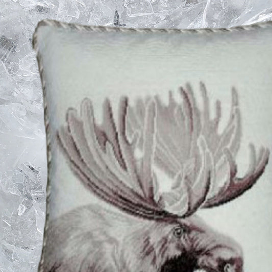 Handmade Wool Needlepoint Pillow Cover - Decorative Throw Cushion Cover - Vintage Floral Embroidery Design  Moose side with 3 color cording