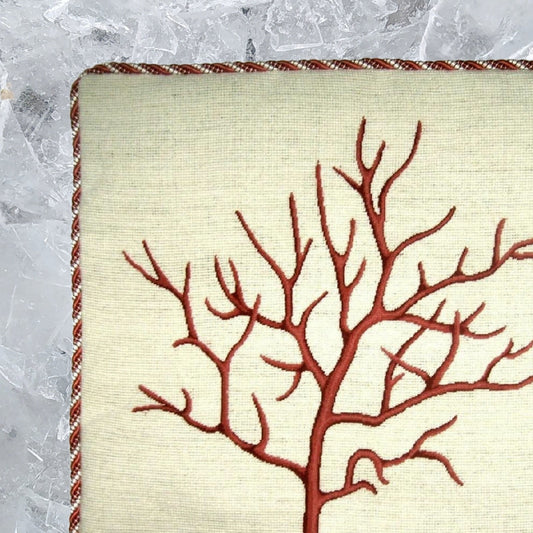 Handmade Wool Needlepoint Pillow Cover - Decorative Throw Cushion Cover - Vintage Floral Embroidery Design red small coral with cording