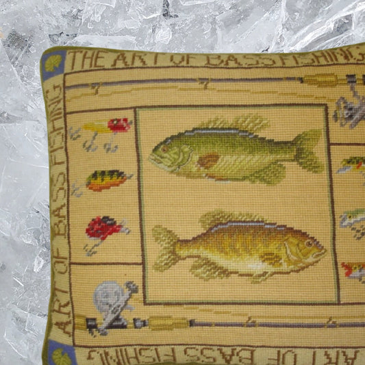 Handmade Wool Needlepoint Pillow Cover - Decorative Throw Cushion Cover - Vintage Floral Embroidery Design James Wienss designThe art of bass fishing, &