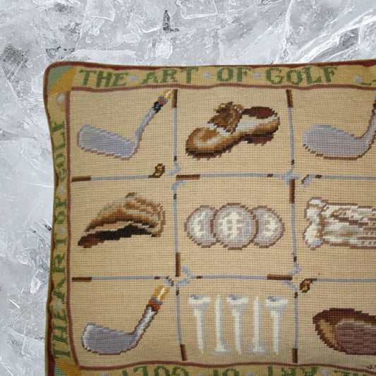 Handmade Wool Needlepoint Pillow Cover - Decorative Throw Cushion Cover - Vintage Floral Embroidery Design James Wienss designThe art of golf, &