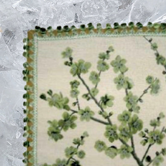 Handmade Wool Needlepoint Pillow Cover - Decorative Throw Cushion Cover - Vintage Floral Embroidery Design  green blooming plums with tassels