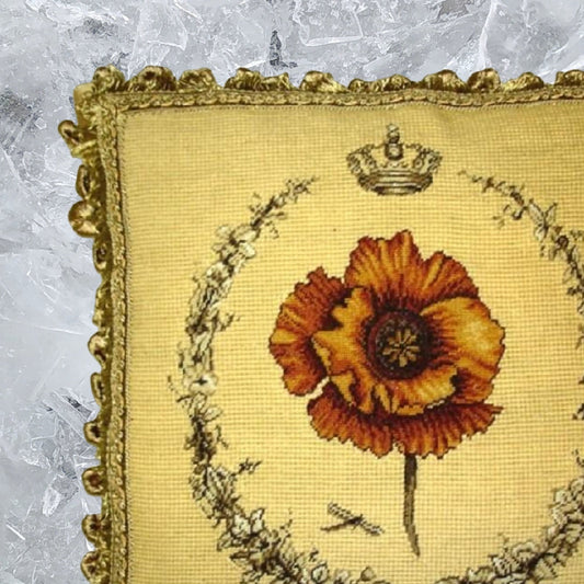 Handmade Wool Needlepoint Pillow Cover - Decorative Throw Cushion Cover - Vintage Floral Embroidery Design pansies