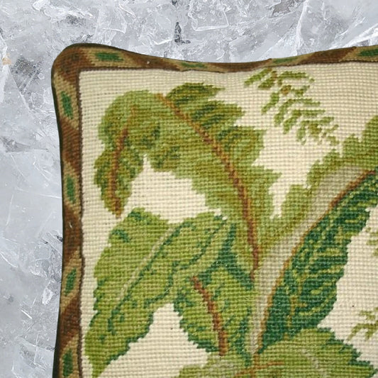 Handmade Wool Needlepoint Pillow Cover - Decorative Throw Cushion Cover - Vintage Floral Embroidery Design larger leaves