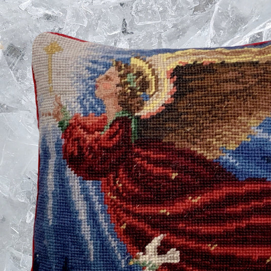 Handmade Wool Needlepoint Pillow Cover - Decorative Throw Cushion Cover - Vintage Floral Embroidery Design Finest Petipoint Angle 1