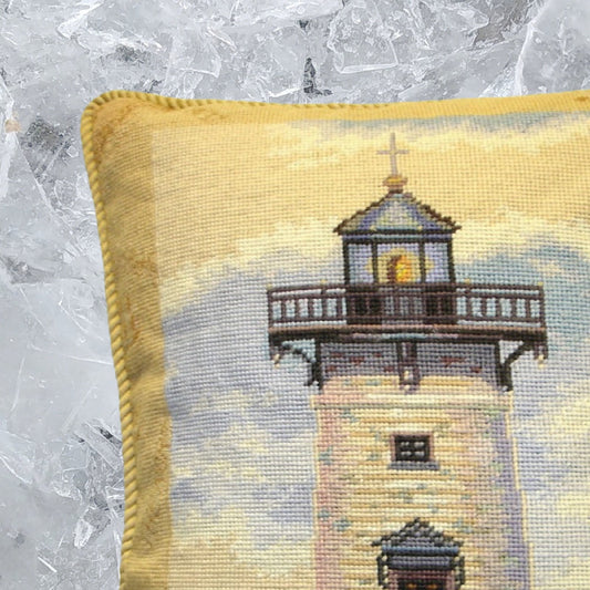 Handmade Wool Needlepoint Pillow Cover - Decorative Throw Cushion Cover - Vintage Floral Embroidery Design James Wienss designMapped Lighthouse I, & with cording