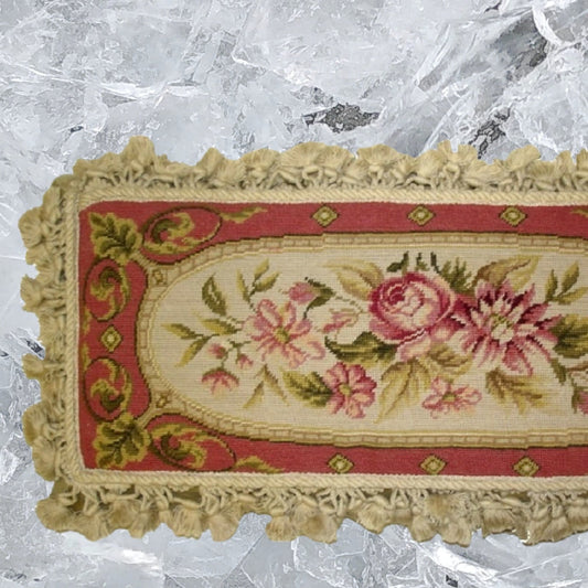 Handmade Wool Needlepoint Pillow Cover - Decorative Throw Cushion Cover - Vintage Floral Embroidery Design  neckroll with tassels A