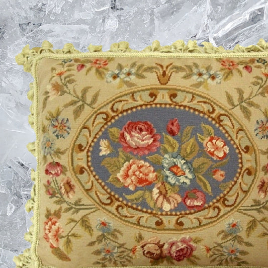 Handmade Wool Needlepoint Pillow Cover - Decorative Throw Cushion Cover - Vintage Floral Embroidery Design II