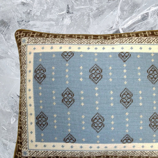 Handmade Wool Needlepoint Pillow Cover - Decorative Throw Cushion Cover - Vintage Floral Embroidery Design blue/brown heartscroll rct design