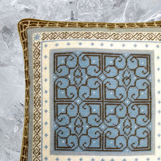 Handmade Wool Needlepoint Pillow Cover - Decorative Throw Cushion Cover - Vintage Floral Embroidery Design blue/brown heartscroll multi design