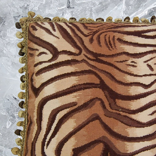 Handmade Wool Needlepoint Pillow Cover - Decorative Throw Cushion Cover - Vintage Floral Embroidery Design  tigger animal print with bush tassel