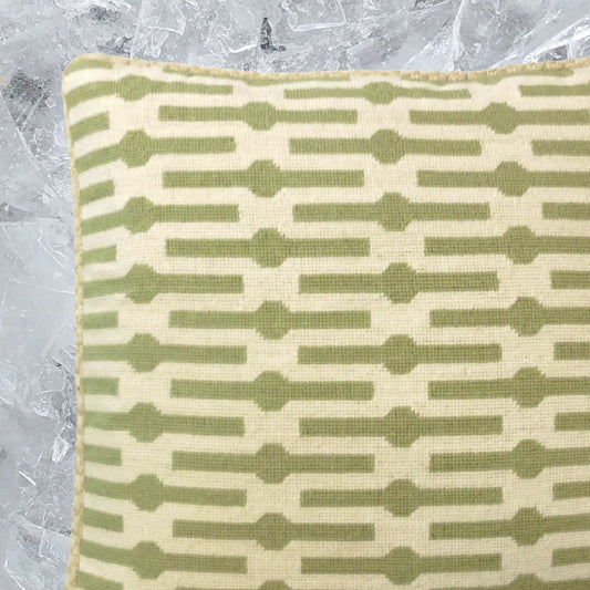 Handmade Wool Needlepoint Pillow Cover - Decorative Throw Cushion Cover - Vintage Floral Embroidery Design limeGreen lines checker cording