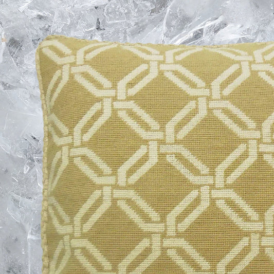 Handmade Wool Needlepoint Pillow Cover - Decorative Throw Cushion Cover - Vintage Floral Embroidery Design chain square in yellow checker cording