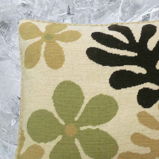 Handmade Wool Needlepoint Pillow Cover - Decorative Throw Cushion Cover - Vintage Floral Embroidery Design abstract flower checker cording I