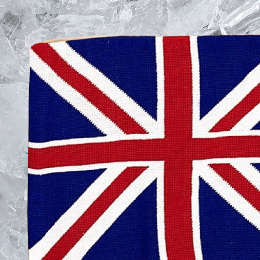 Handmade Wool Needlepoint Pillow Cover - Decorative Throw Cushion Cover - Vintage Floral Embroidery Design U K flag