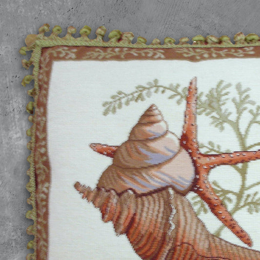 Handmade Wool Needlepoint Pillow Cover - Decorative Throw Cushion Cover - Vintage Floral Embroidery Design  Wendy Russells shell -2 with tassel